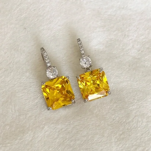 Yellow Diamond Dangle Drop Earrings New - Picture 1 of 6
